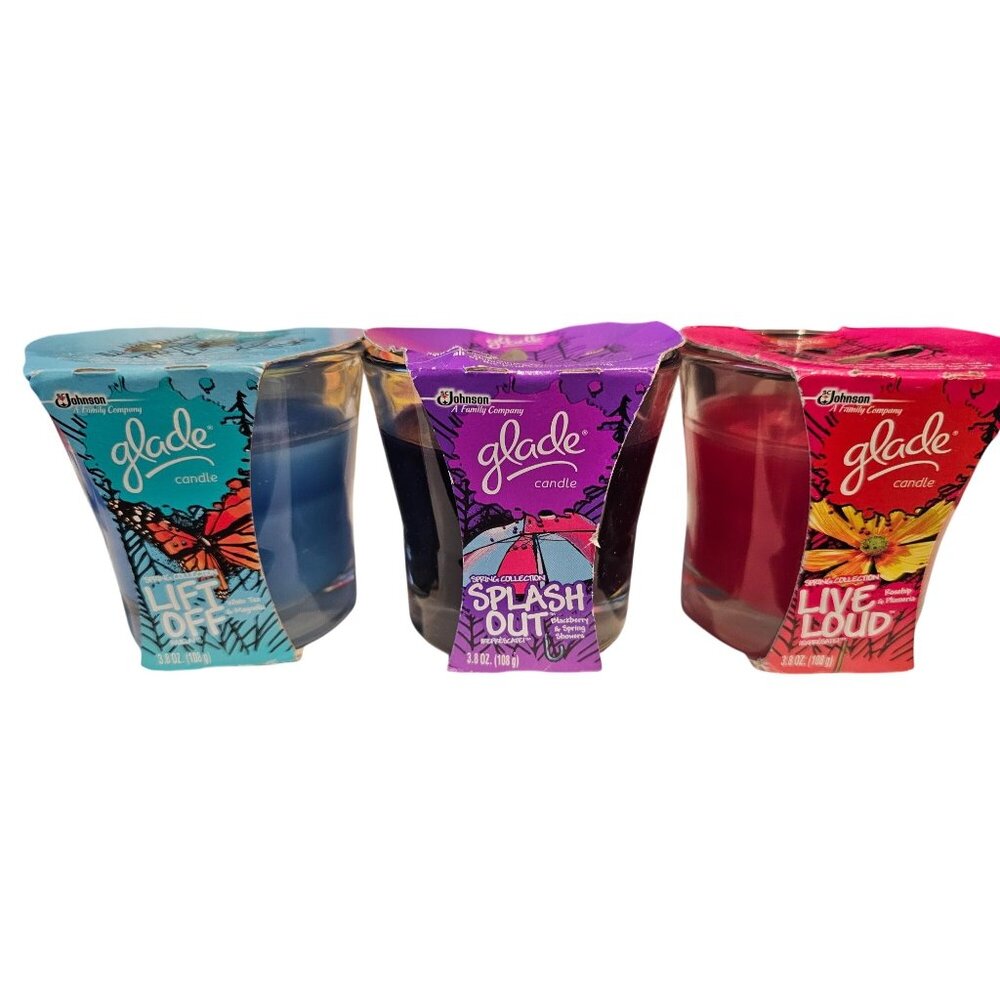 Glade Candle Spring Collection Lift Off Splash Out Live Loud Set of 3 NEW